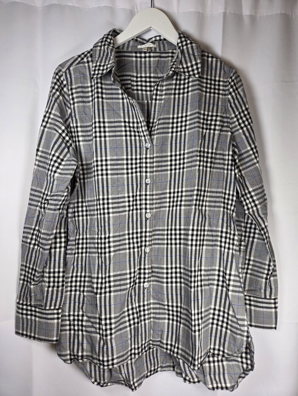 Tyler Boe Button Down Black White Blue Plaid Shirt Women's M Long Sleeve